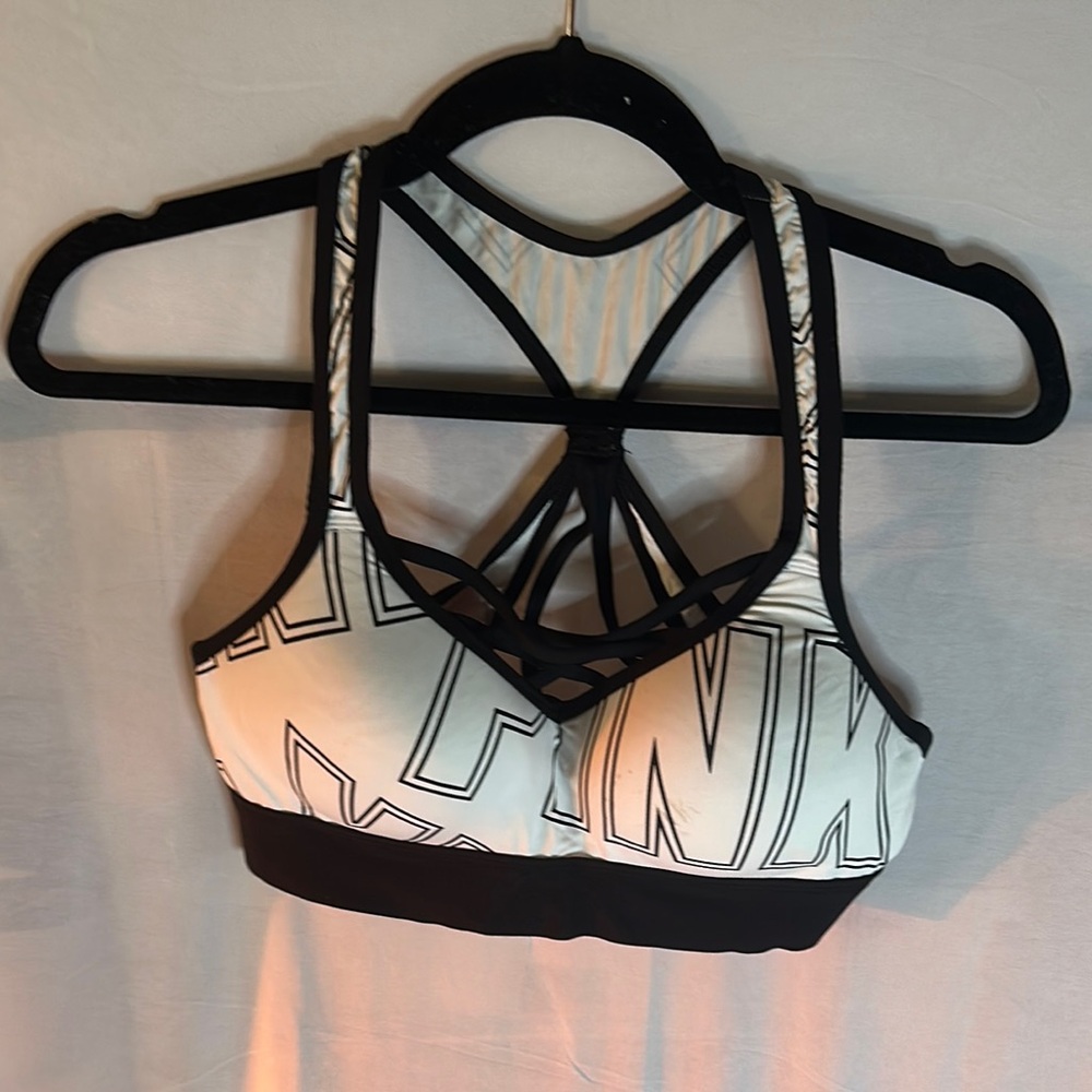 PINK Victoria's Secret Black and White Strappy Sports Bra